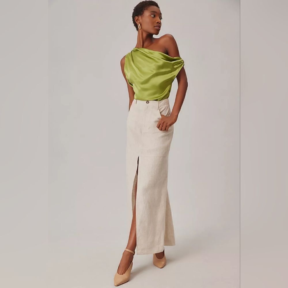 Reformation Tazz Linen Maxi Skirt In Oatmeal NWT